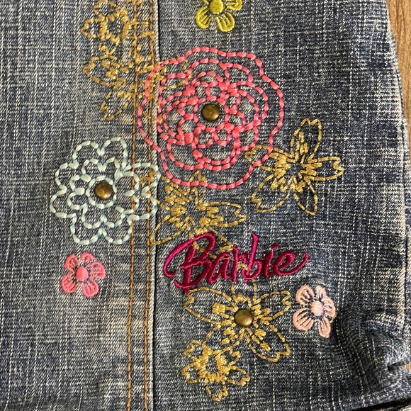 Vintage Y2K Barbie Girls 5 Years Denim Floral Ruffle Embroidered Dress - Picture 6 of 7